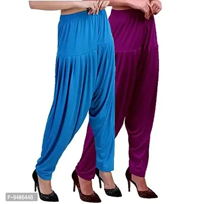 Casuals Women's Viscose Patiala Pants Combo Pack Of 2 (Cyan and M.Rose ; XL)-thumb2