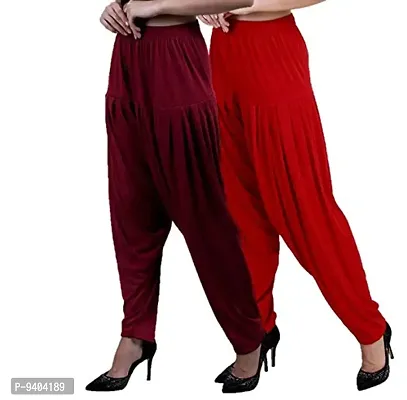 Casuals Women's Viscose Patiala Pants Combo Pack Of 2 (Maroon and Tomato Red ; 3XL)