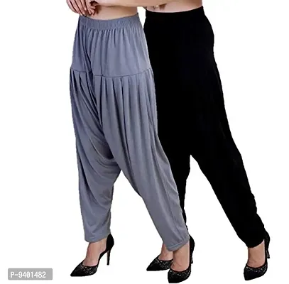 Casuals Women's Viscose Patiala Pants Combo Pack Of 2 (SteelGrey and White ; L)-thumb0