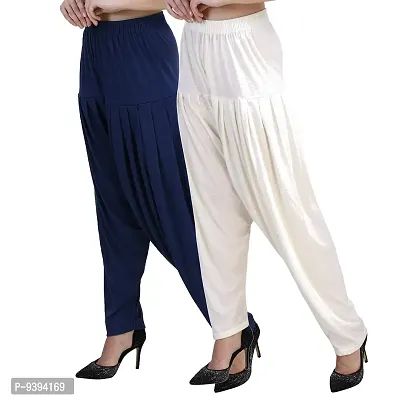 Casuals Women's Viscose Patiyala/Patiala Pants Combo 2 (Navy Blue and Multi-Coloured)-thumb0