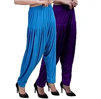 Casuals Women's Viscose Patiala Pants Combo Pack Of 2 (Cyan and Purple ; L)-thumb1