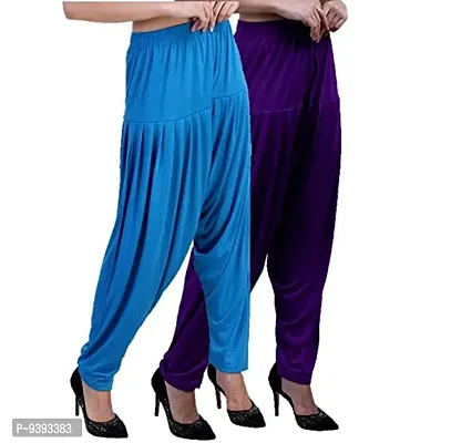 Casuals Women's Viscose Patiala Pants Combo Pack Of 2 (Cyan and Purple ; L)-thumb2