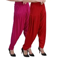 Casuals Women's Viscose Patiyala/Patiala Pants Combo 2(Deep Rani and Tomato Red; XX-Large)-thumb1