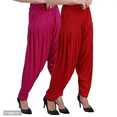 Casuals Women's Viscose Patiyala/Patiala Pants Combo 2(Deep Rani and Tomato Red; XX-Large)-thumb2