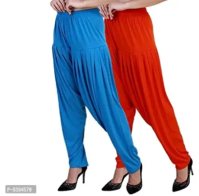 Casuals Women's Viscose Patiala Pants Combo Pack Of 2 (Cyan and Deep Orange ; L)