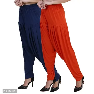 Casuals Women's Viscose Patiyala/Patiala Pants Combo 2(Navy Blue and Deep Orange; X-Large)