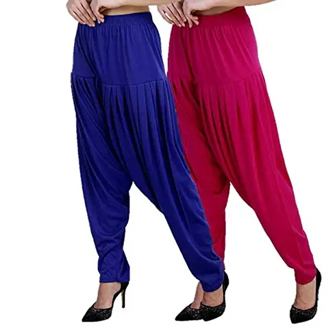 Casuals Women's Viscose Patiala Pants Combo Pack Of 2 (RoyalBlue and Deep ; XL)