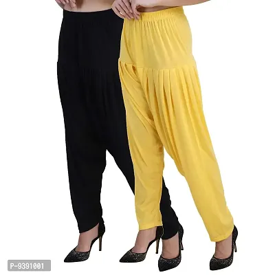 Casuals Women's Viscose Patiyala/Patiala Pants Combo Pack Of 2(Black and Yellow; XXX-Large)-thumb0