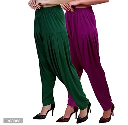 Casuals Women's Viscose Patiala Pants Combo Pack Of 2 (DarkGreen and M.Rose ; L)