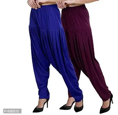 Casuals Women's Viscose Patiala Pants Combo Pack Of 2 (RoyalBlue and Dark Maroon ; L)-thumb0