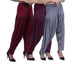 Casuals Women's Viscose Patiala/Patiyala Pants Combo Pack of 3 (Multicolored)-thumb1