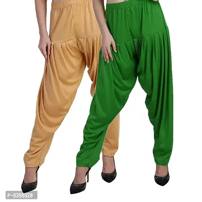 Casuals Women's Viscose Patiyala/Patiala Pants Combo 2(Biscuit and M.P.Green; Large)-thumb2