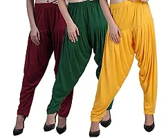 Casuals Women's Viscose Patiala/Patiyala Pants Combo Pack Of 3 (Maroon :: PakistanGreen :: Gold Yellow)-thumb2