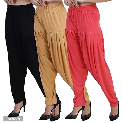Casuals Women's Viscose Patiala/Patiyala Pants Combo Pack Of 3(DARK SKIN::BLACK::DARK PINK)