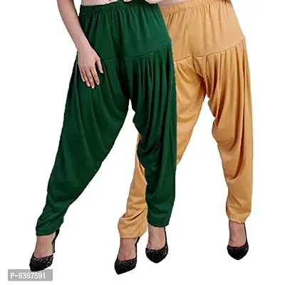 Casuals Women's Viscose Patiala Pants Combo Pack Of 2 (DarkGreen and Dark skin ; XL)-thumb3