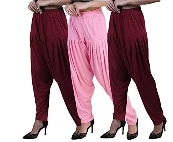 Casuals Women's Viscose Patiala/Patiyala Pants Combo Pack Of 3 (Multi-coloured)