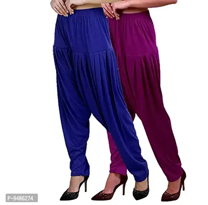 Casuals Women's Viscose Patiala Pants Combo Pack Of 2 (RoyalBlue and M.Rose ; 2XL)