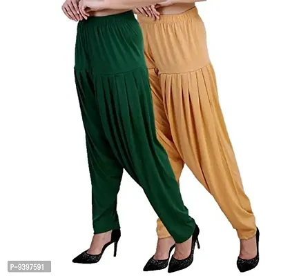 Casuals Women's Viscose Patiala Pants Combo Pack Of 2 (DarkGreen and Dark skin ; XL)