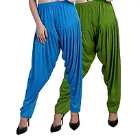 Casuals Women's Viscose Patiala Pants Combo Pack Of 2 (Cyan and Pista Green ; L)-thumb2