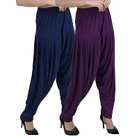 Casuals Women's Viscose Patiyala/Patiala Pants Combo 2 (Navy Blue and Multi-Coloured)-thumb1