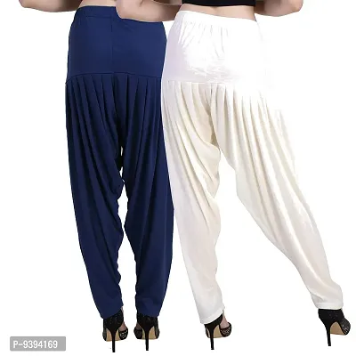 Casuals Women's Viscose Patiyala/Patiala Pants Combo 2 (Navy Blue and Multi-Coloured)-thumb3