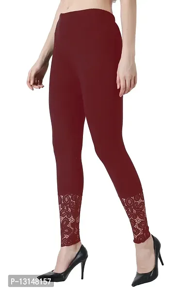 Buy AAKRUSHI Women's Cotton Spandex Legging Lace Inset at Bottom Hem Online  In India At Discounted Prices