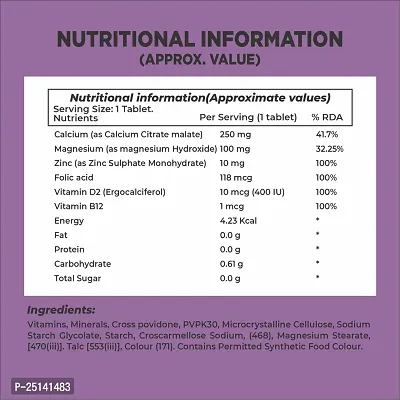 Organic Calcium + Vitamin D3 | Zinc + Magnesium 90 Coated Tablets ( Pack of 2)-thumb3