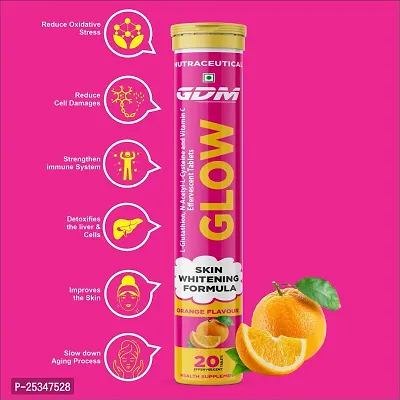 Skin Whitening  GLOW - L-Glutathione, N-Acetyl-L-Cysteine  Vitamin  C - Orange Flavor ( Pack of 1)-thumb3