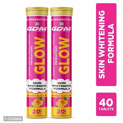 Skin Whitening  GLOW - L-Glutathione, N-Acetyl-L-Cysteine  Vitamin  C - Orange Flavor ( Pack of 2)