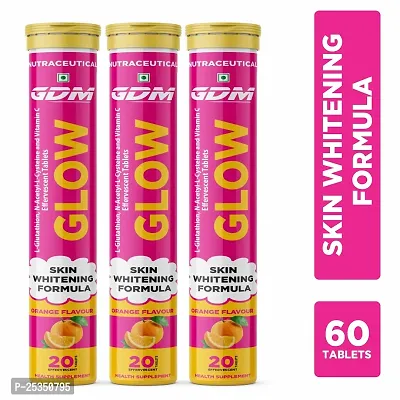 Skin Whitening  GLOW - L-Glutathione, N-Acetyl-L-Cysteine  Vitamin  C - Orange Flavor ( Pack of 3)