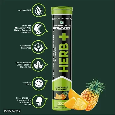 Herb+ ( Green Tea, Oolong Tea, Caffeine, Pomegranate extracts) Effervescent Tablets - Pineapple Flavor (Pack of 2)-thumb4