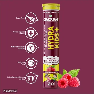 Hydra Kids+ Effervescent Tablet - with Electrolytes  Vitamins - Raspberry Flavor ( Pack of 1)-thumb3