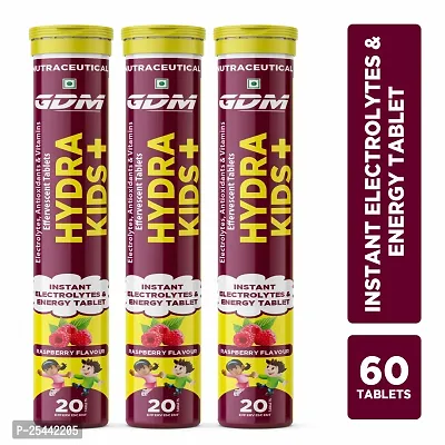 Hydra Kids+ Effervescent Tablet - with Electrolytes  Vitamins - Raspberry Flavor ( Pack of 3)