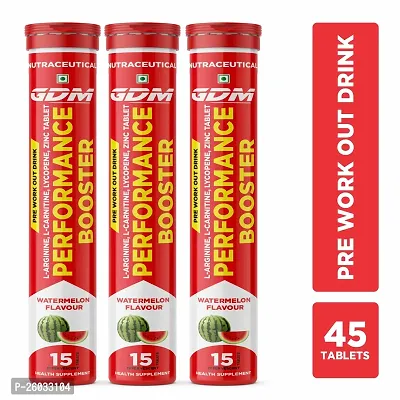 Performance Booster Effervescent Tablets for Pre - Workout - Watermelon Flavor ( Pack of 3)