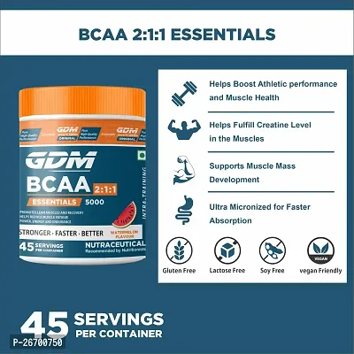 GDM BCAA Essentials - Intra Workout Supplement For Muscle Recovery - 45 Servings (315 g, Watermelon)-thumb2