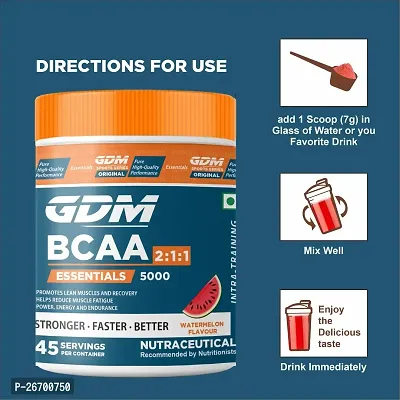 GDM BCAA Essentials - Intra Workout Supplement For Muscle Recovery - 45 Servings (315 g, Watermelon)-thumb3