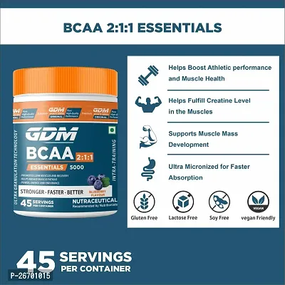 GDM BCAA Essentials - Intra Workout Supplement For Muscle Recovery - 45 Servings (315 g, Blueberry)-thumb2