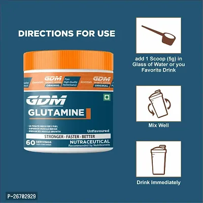 GDM Glutamine - Post Workout Recovery Supplement - 60 Servings (300 gm, Unflavored)-thumb3