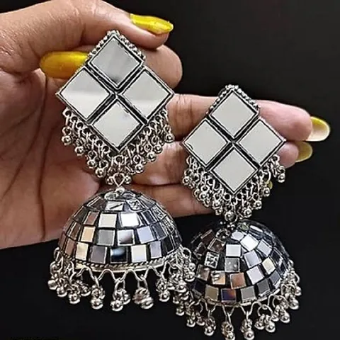 Afghani Style Oxidised Silver Jhumkas