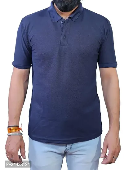 Reliable Navy Blue Cotton Solid Polos For Men