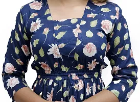 Kaliyan Women's Dark Blue Jaipuri Rayon Floral Print  Square Neck 3/4th Sleeve Maxi/Full Length  Gown-thumb4