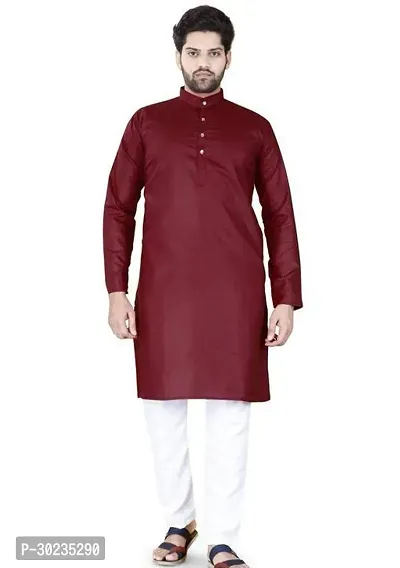 Reliable Maroon Cotton Solid Kurta Pyjama Set For Men-thumb0