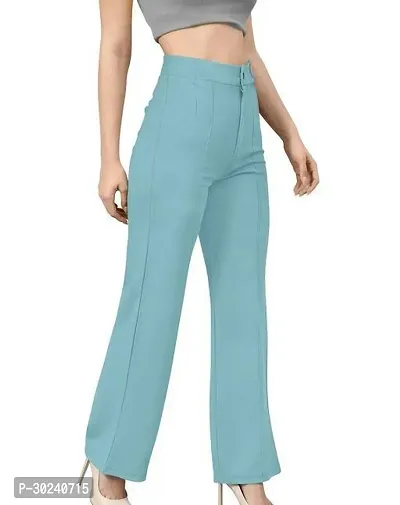 Elegant Blue Polycotton Solid Trouser For Women