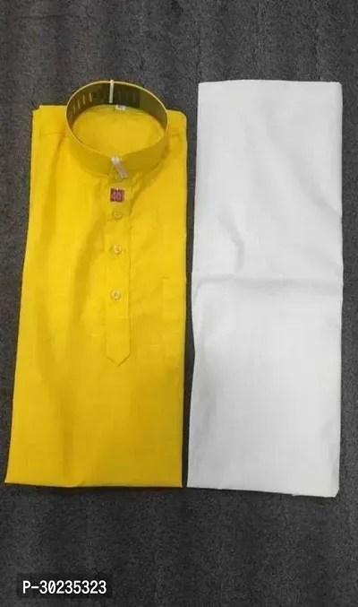 Reliable Yellow Cotton Solid Long Sleeves Kurta Pyjama Set For Men-thumb0