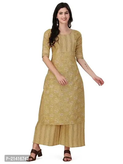 Gitaji Women S Soft Cotton Blend Kurta With Foil And Plazoo With Pockect