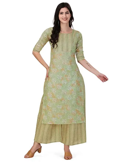 Soft Cotton Blend Kurta With Foil And Palazzo With Pockets