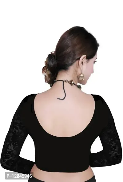 Desigirl Women's Net Stitched 3/4 Sleeves Blouse (Black, 36)-thumb2