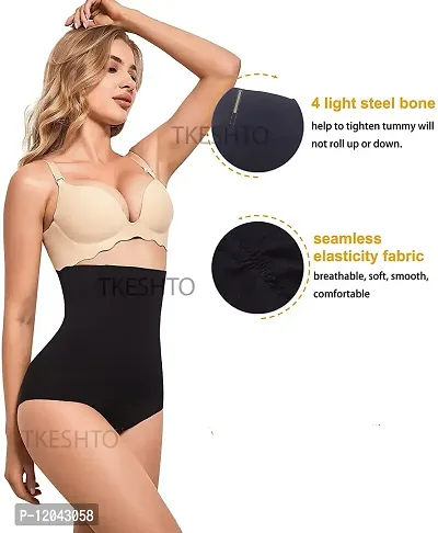 Tkeshto Women's Seamless Mid to High Waist Body Shaper Slimming 360 Tummy Control Shapewear Black-thumb3