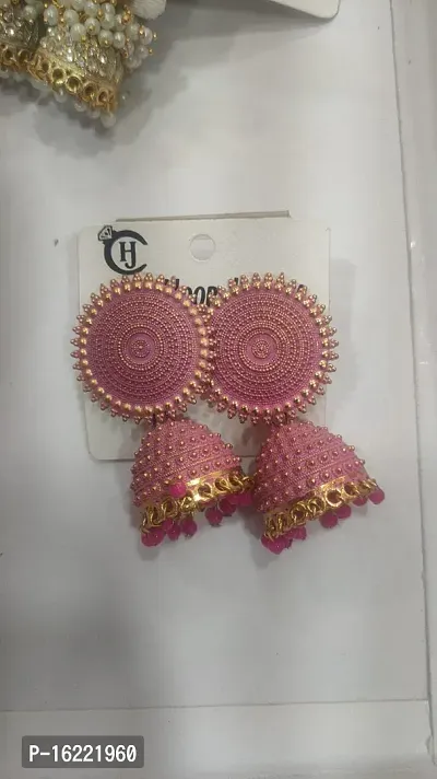 Pink Brass American Diamond Earrings For Women-thumb0