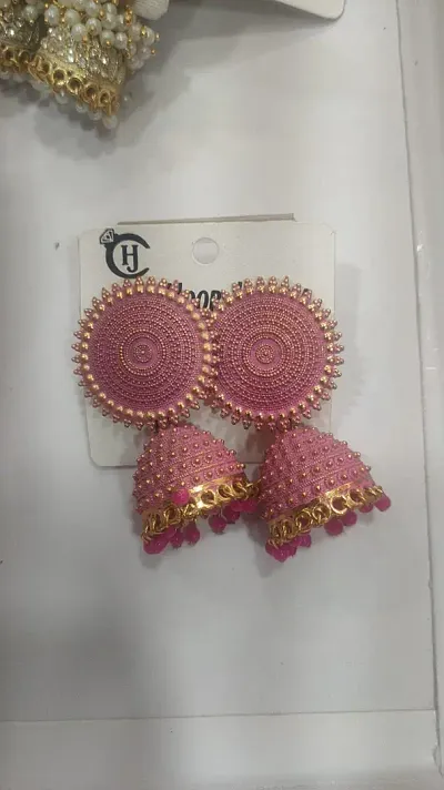 Pink Brass American Diamond Earrings For Women